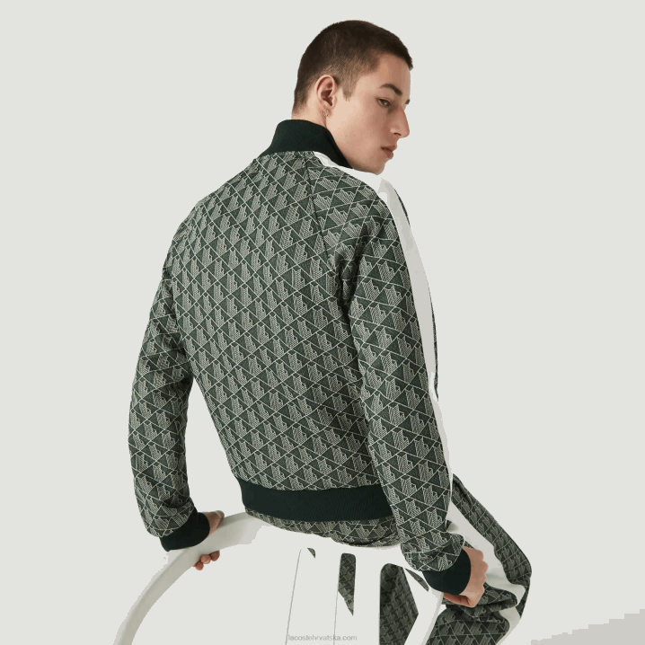 zeleno bež 7m4 6H4B1188 muškarci Lacoste jakna s patentnim zatvaračem s uzorkom živog monograma