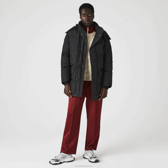 crna 031 6H4B1317 muškarci Lacoste dugi pufer kaput s odvojivom kapuljačom