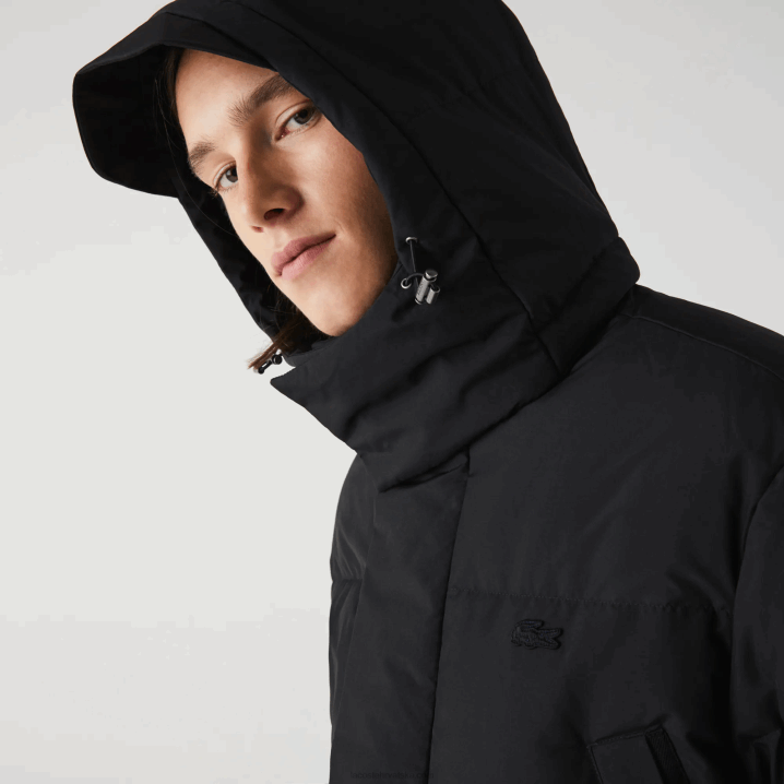 crna 031 6H4B1317 muškarci Lacoste dugi pufer kaput s odvojivom kapuljačom