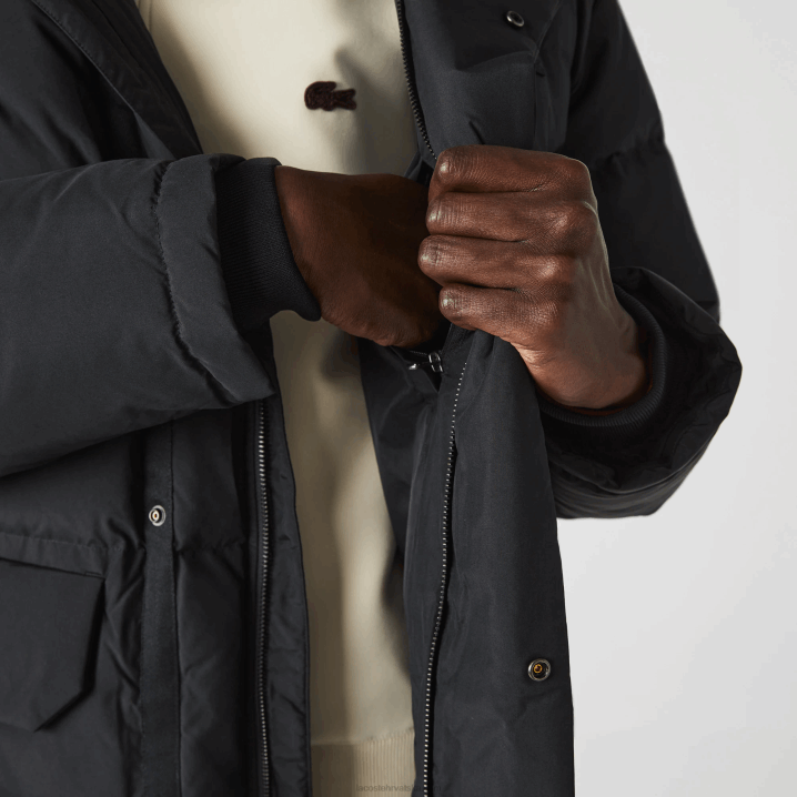 crna 031 6H4B1317 muškarci Lacoste dugi pufer kaput s odvojivom kapuljačom