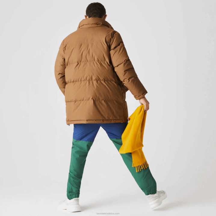 smeđa z0w 6H4B1318 muškarci Lacoste dugi pufer kaput s odvojivom kapuljačom