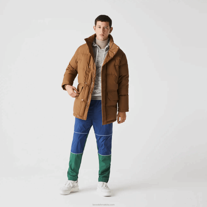 smeđa z0w 6H4B1318 muškarci Lacoste dugi pufer kaput s odvojivom kapuljačom