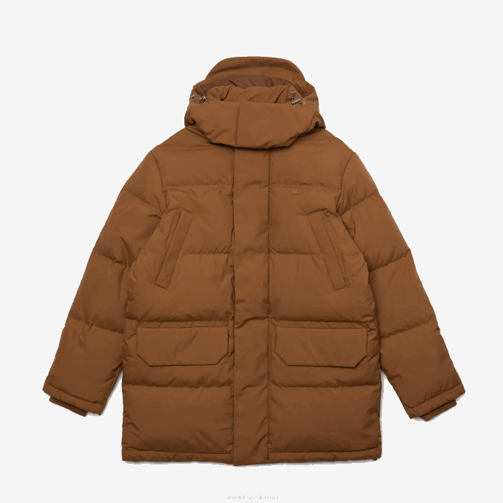 smeđa z0w 6H4B1318 muškarci Lacoste dugi pufer kaput s odvojivom kapuljačom