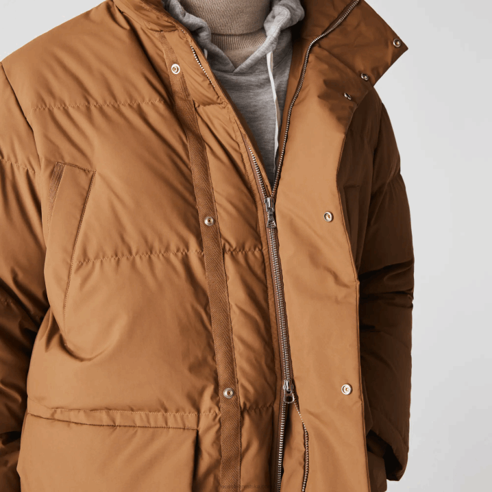 smeđa z0w 6H4B1318 muškarci Lacoste dugi pufer kaput s odvojivom kapuljačom