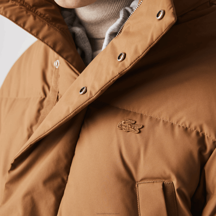 smeđa z0w 6H4B1318 muškarci Lacoste dugi pufer kaput s odvojivom kapuljačom