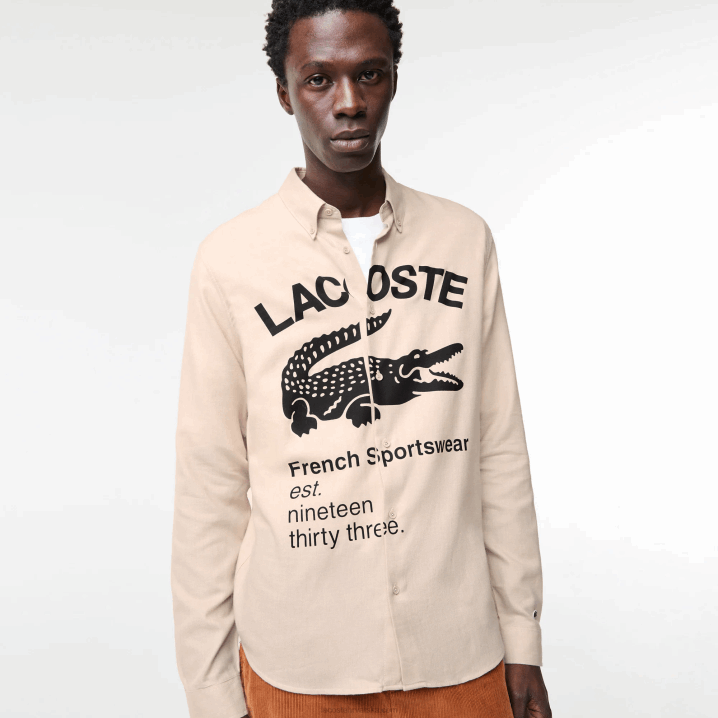 bež crna ub7 6H4B1654 muškarci Lacoste flanelska košulja standardnog kroja