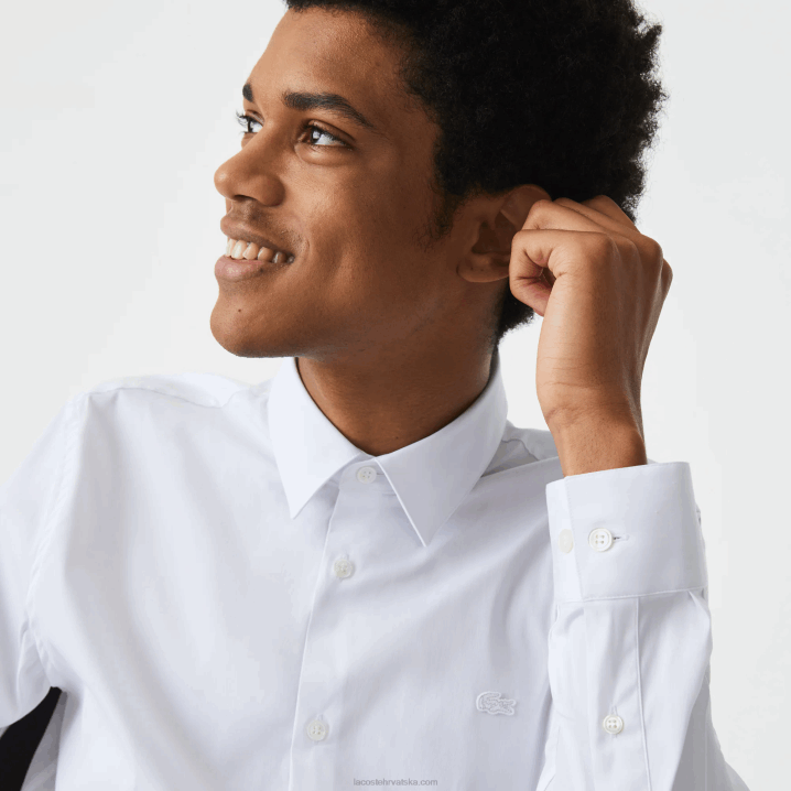 bijela 001 6H4B1438 muškarci Lacoste uska pamučna košulja s francuskim ovratnikom