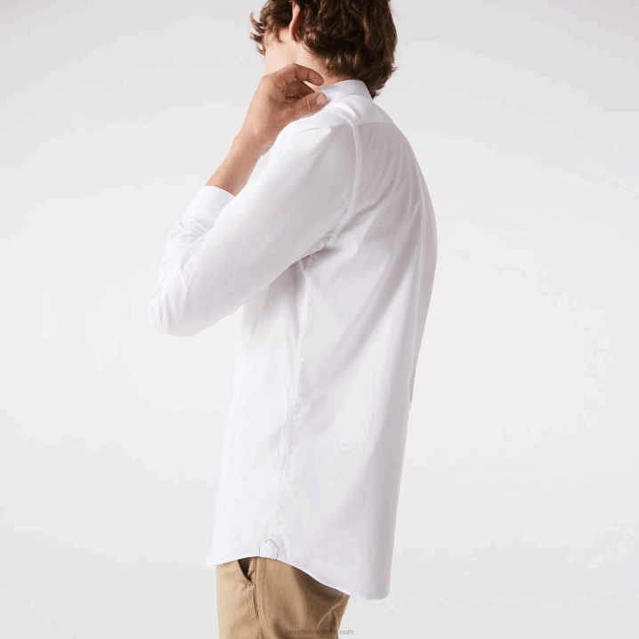 bijela 001 6H4B1488 muškarci Lacoste uska košulja od rastezljivog pamučnog poplina