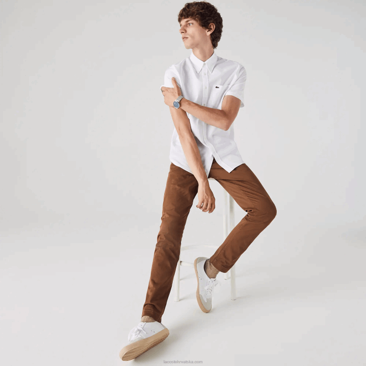bijela 001 6H4B1526 muškarci Lacoste pamučna oksfordska košulja uobičajenog kroja