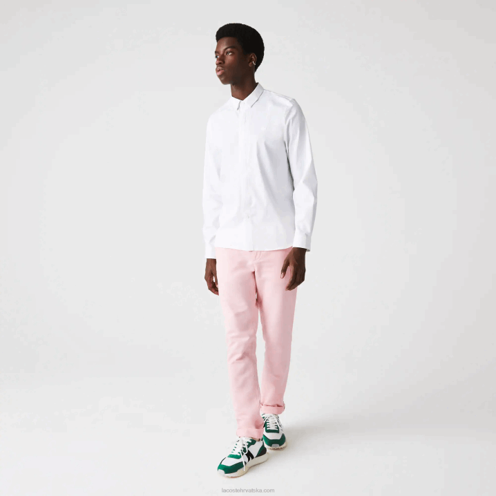 bijela 001 6H4B1648 muškarci Lacoste elastična pamučna popelin košulja uskog kroja sa skrivenim džepovima