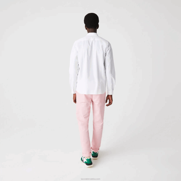 bijela 001 6H4B1648 muškarci Lacoste elastična pamučna popelin košulja uskog kroja sa skrivenim džepovima