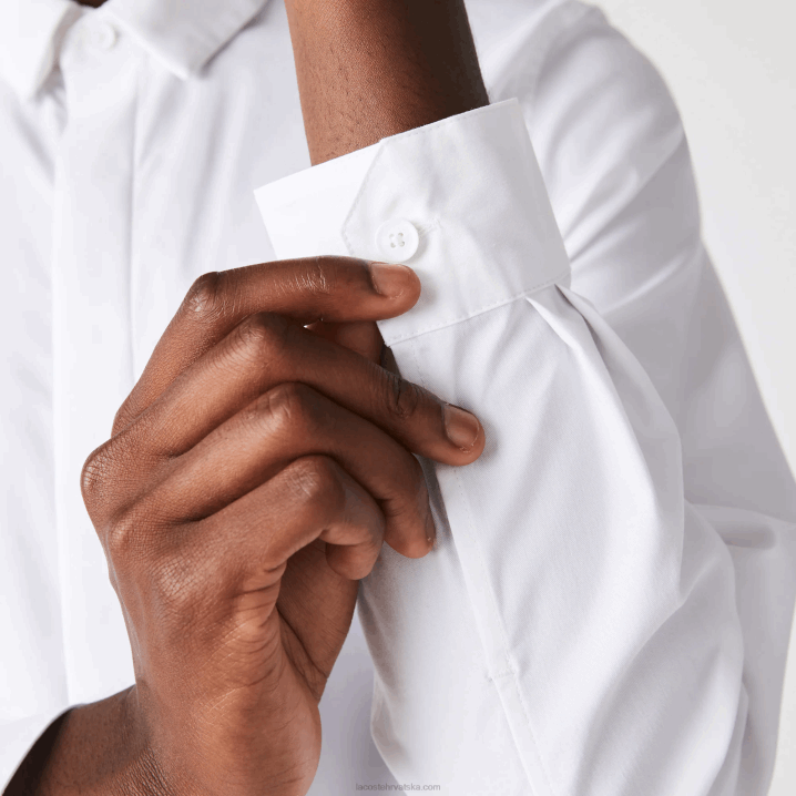 bijela 001 6H4B1648 muškarci Lacoste elastična pamučna popelin košulja uskog kroja sa skrivenim džepovima