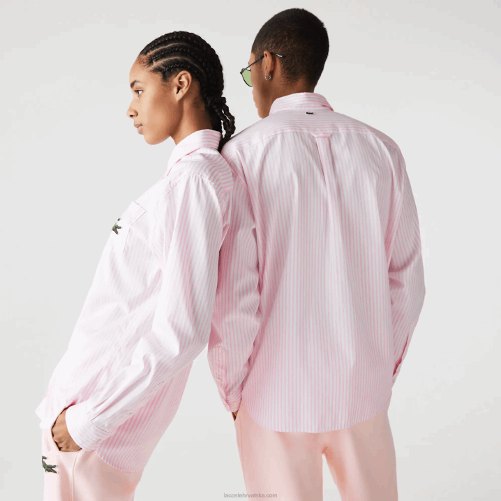 bijela svijetlo roza 7fd 6H4B412 muškarci Lacoste velika krokodil pamučna košulja opuštenog kroja