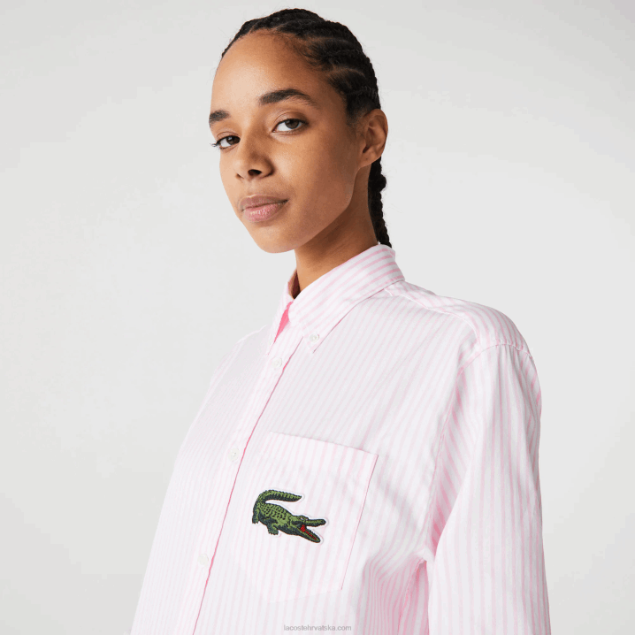 bijela svijetlo roza 7fd 6H4B412 muškarci Lacoste velika krokodil pamučna košulja opuštenog kroja