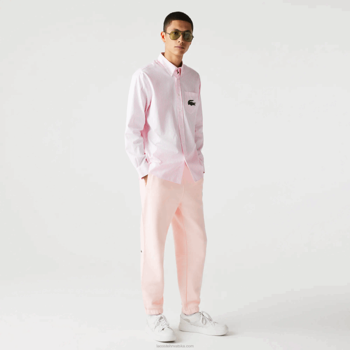 bijela svijetlo roza 7fd 6H4B412 muškarci Lacoste velika krokodil pamučna košulja opuštenog kroja