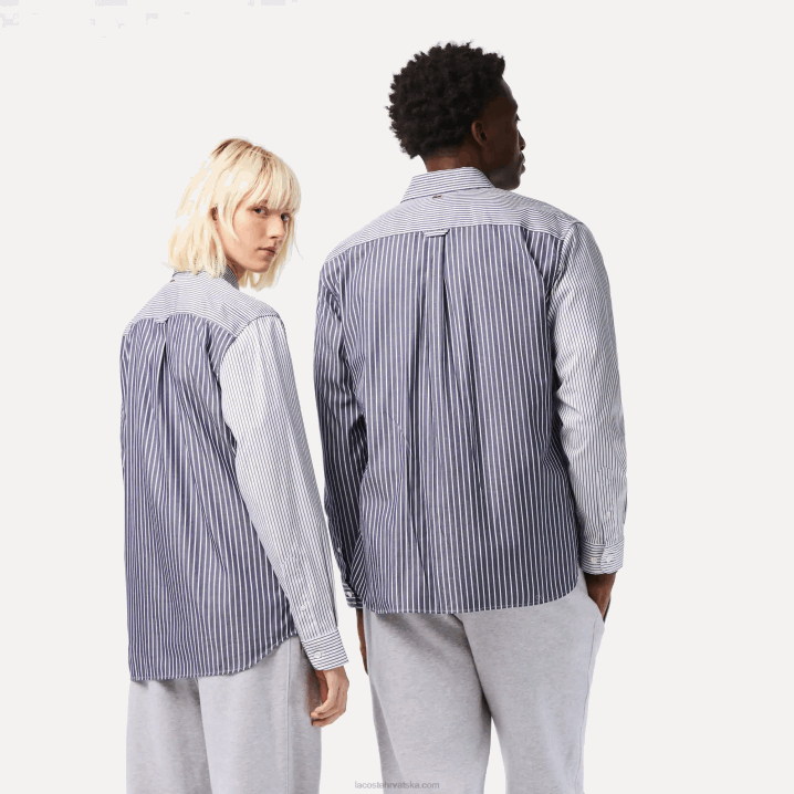 bijela tamnoplava 522 6H4B493 muškarci Lacoste velika pamučna košulja s krokodilskim prugama