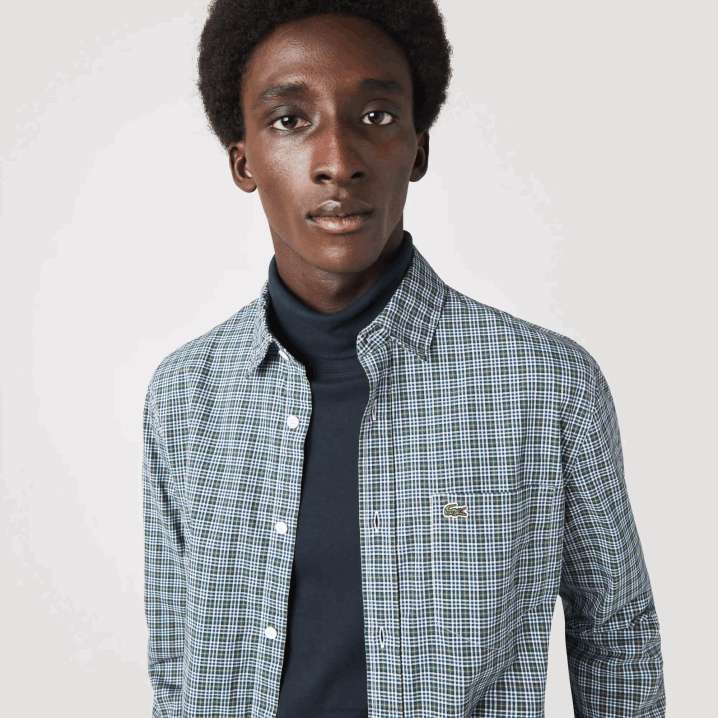 bijelo crno zeleno tav 6H4B1609 muškarci Lacoste majica regularnog kroja s kariranim printom