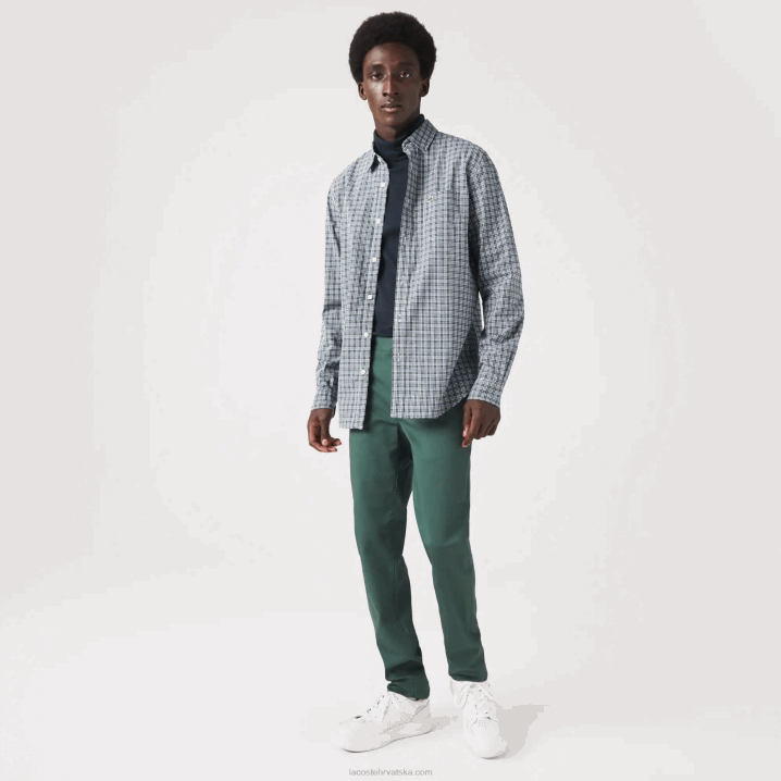 bijelo crno zeleno tav 6H4B1609 muškarci Lacoste majica regularnog kroja s kariranim printom