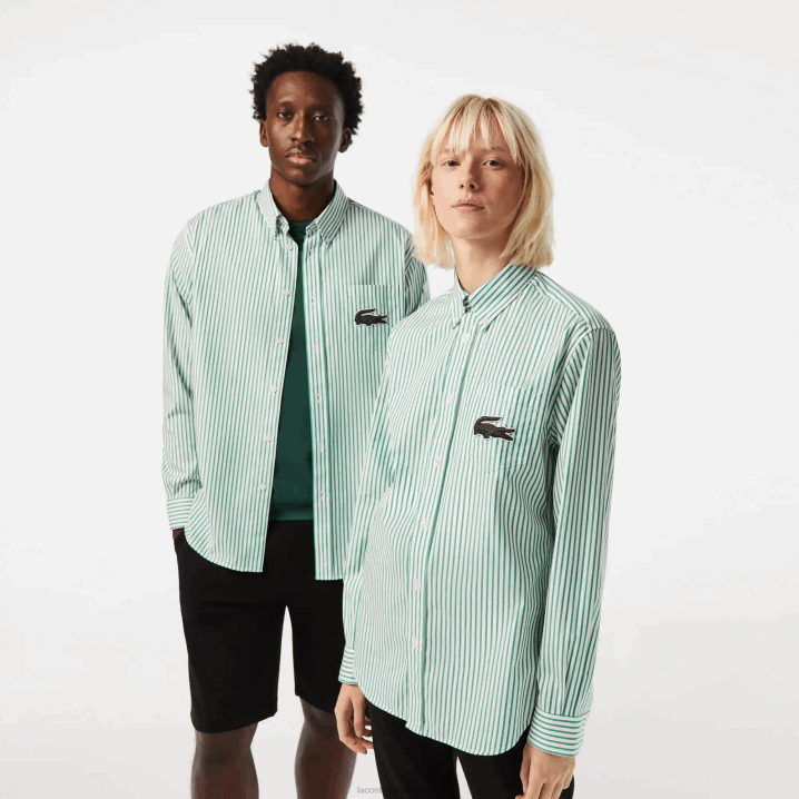 bijelo zelena 737 6H4B411 muškarci Lacoste velika krokodil pamučna košulja opuštenog kroja