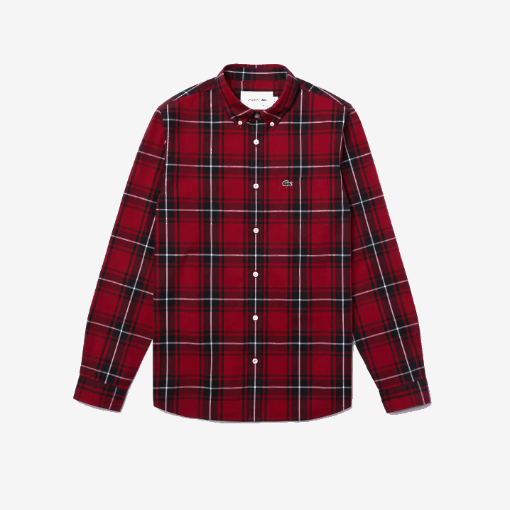 bordo crno bijelo llu 6H4B1612 muškarci Lacoste uska kockasta rastezljiva pamučna popelin košulja