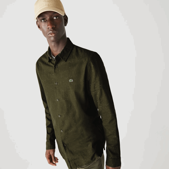 kaki zeleno bijelo n8e 6H4B1645 muškarci Lacoste uska pamučna košulja s plamenom krojem