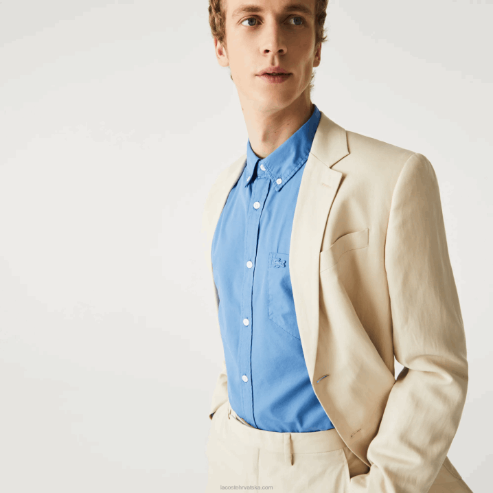 plava 776 6H4B1652 muškarci Lacoste košulja od popelina od mješavine pamuka uobičajenog kroja