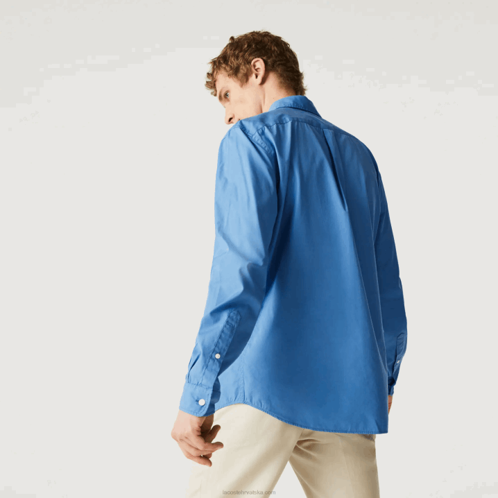 plava 776 6H4B1652 muškarci Lacoste košulja od popelina od mješavine pamuka uobičajenog kroja