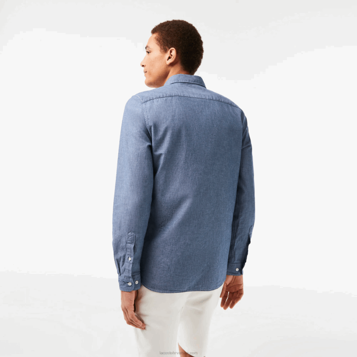 plavi cdz 6H4B1573 muškarci Lacoste pripijena pamučna chambray košulja