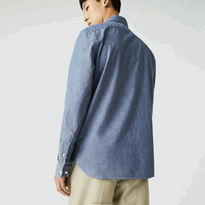 plavi cdz 6H4B1573 muškarci Lacoste pripijena pamučna chambray košulja