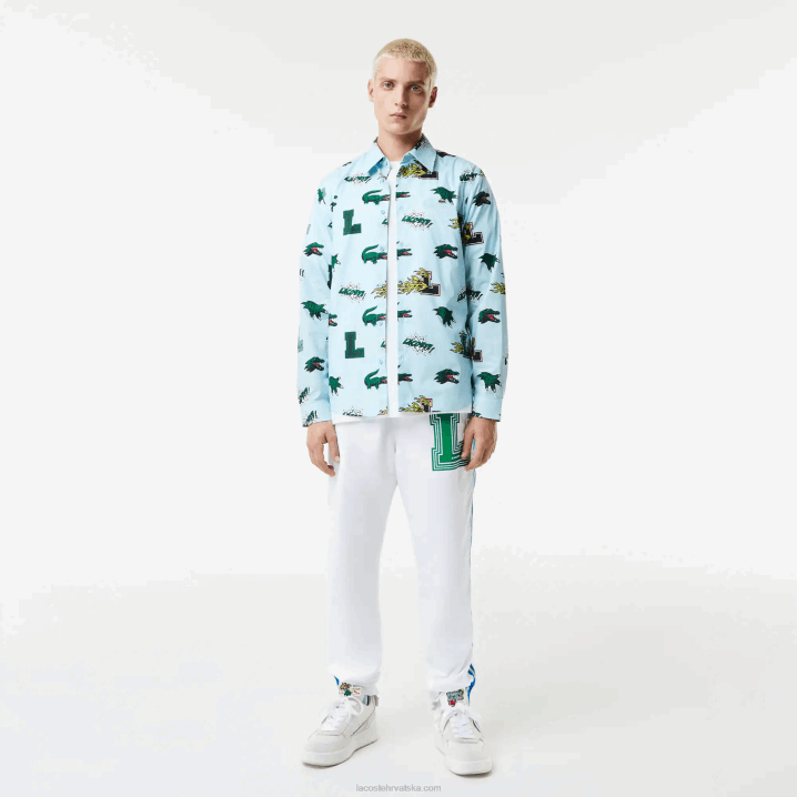 plavo bijeli eep 6H4B1574 muškarci Lacoste košulja s uzorkom krokodila uobičajenog kroja