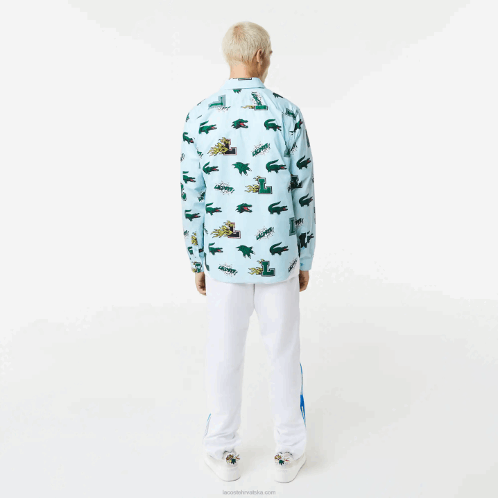 plavo bijeli eep 6H4B1574 muškarci Lacoste košulja s uzorkom krokodila uobičajenog kroja