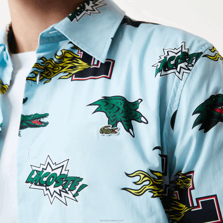 plavo bijeli eep 6H4B1574 muškarci Lacoste košulja s uzorkom krokodila uobičajenog kroja
