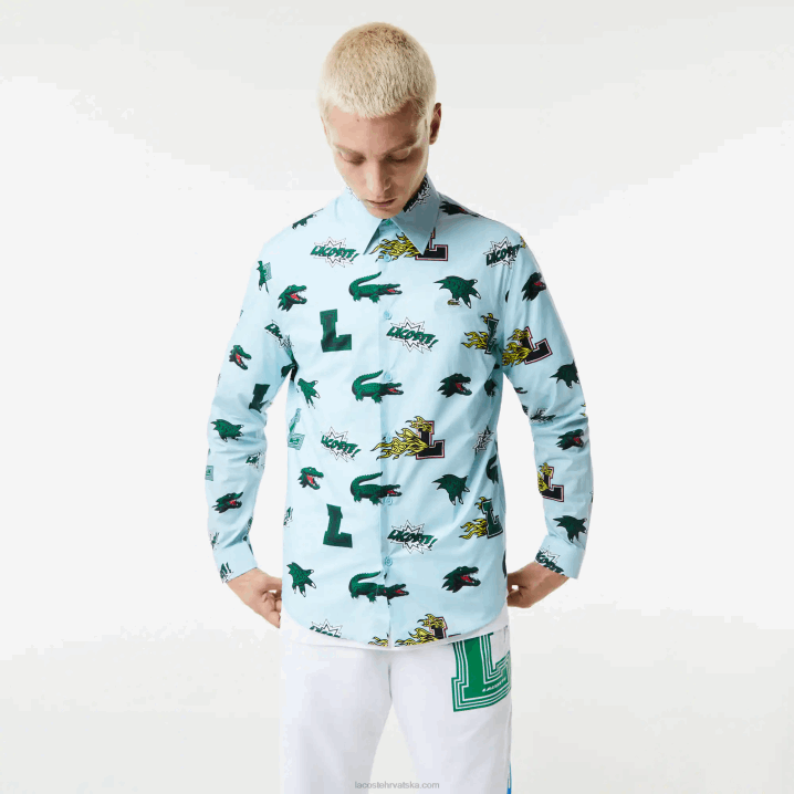 plavo bijeli eep 6H4B1574 muškarci Lacoste košulja s uzorkom krokodila uobičajenog kroja