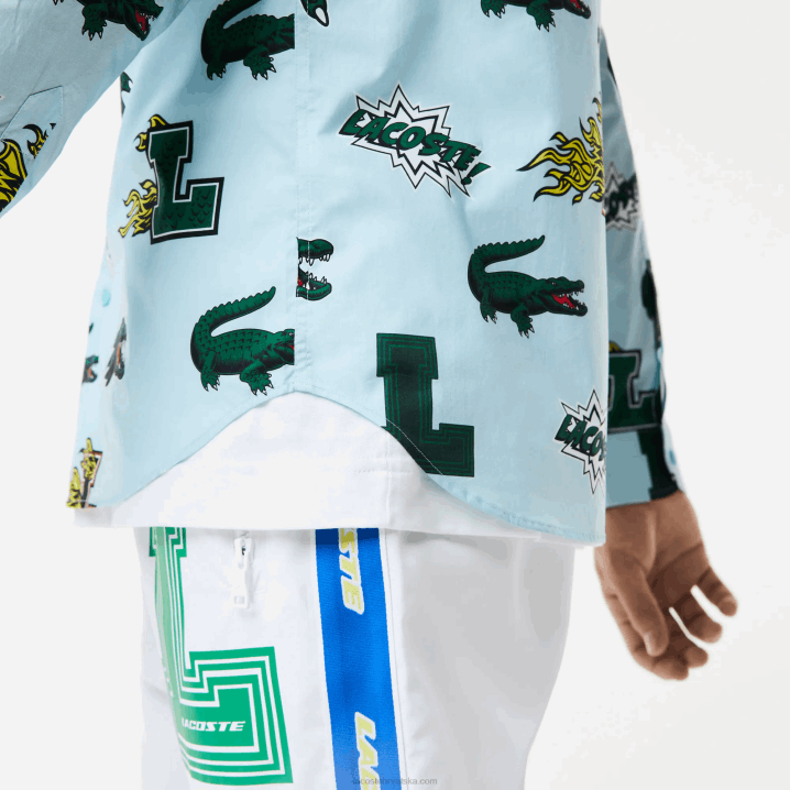 plavo bijeli eep 6H4B1574 muškarci Lacoste košulja s uzorkom krokodila uobičajenog kroja