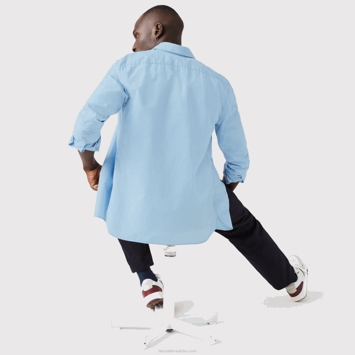 plavo bijelo fv2 6H4B1647 muškarci Lacoste uska kockasta košulja od pamuka i lana