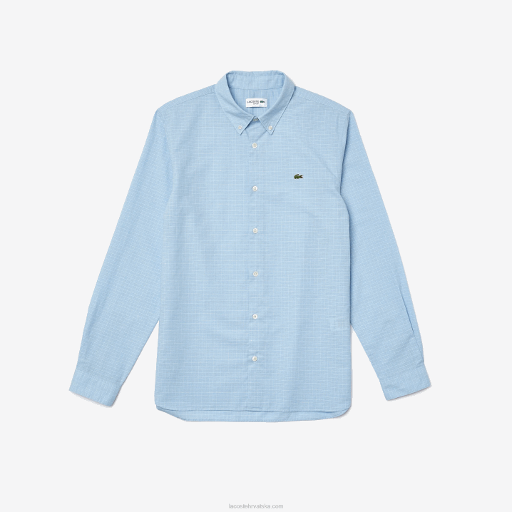 plavo bijelo fv2 6H4B1647 muškarci Lacoste uska kockasta košulja od pamuka i lana