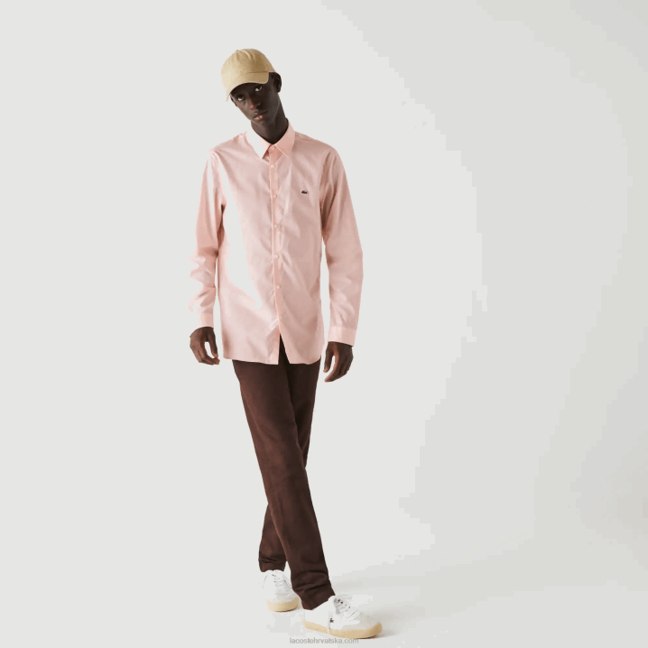 svijetloružičasti ady 6H4B1490 muškarci Lacoste uska košulja od rastezljivog pamučnog poplina