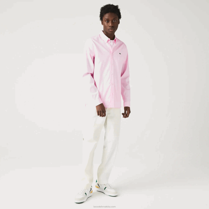 svijetloružičasti ady 6H4B1649 muškarci Lacoste vrhunska pamučna košulja uskog kroja