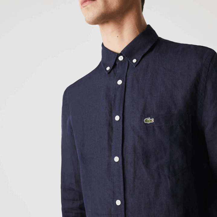 tamnoplava 166 6H4B1650 muškarci Lacoste regular fit lanena košulja