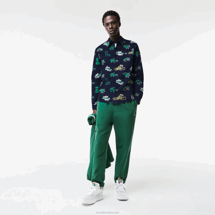 tamnoplava bijela qrn 6H4B1575 muškarci Lacoste košulja s uzorkom krokodila uobičajenog kroja