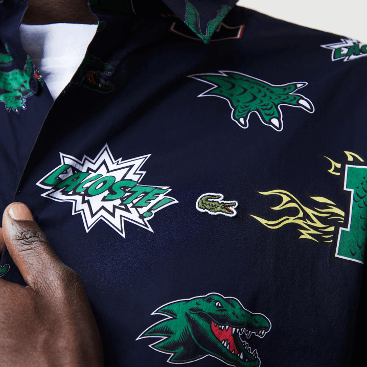 tamnoplava bijela qrn 6H4B1575 muškarci Lacoste košulja s uzorkom krokodila uobičajenog kroja