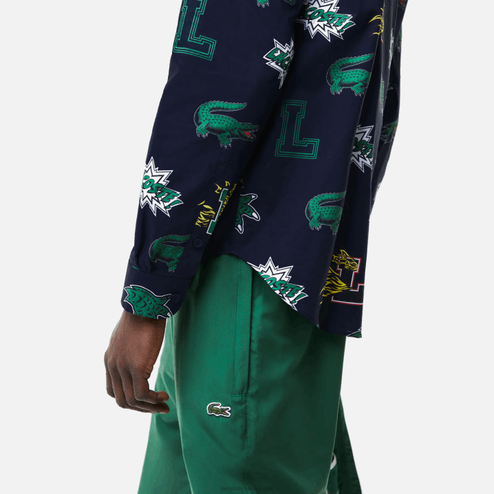tamnoplava bijela qrn 6H4B1575 muškarci Lacoste košulja s uzorkom krokodila uobičajenog kroja
