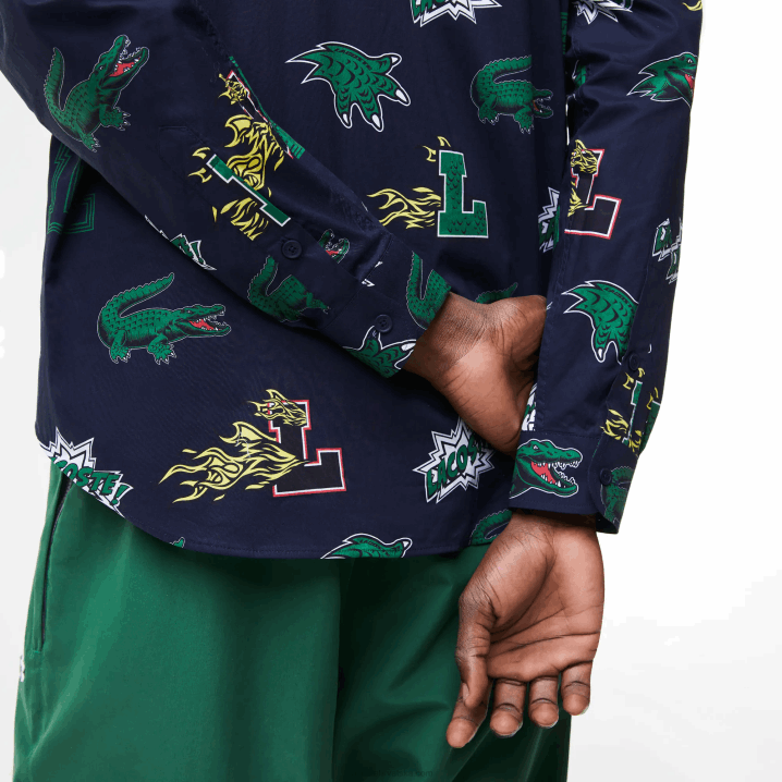 tamnoplava bijela qrn 6H4B1575 muškarci Lacoste košulja s uzorkom krokodila uobičajenog kroja