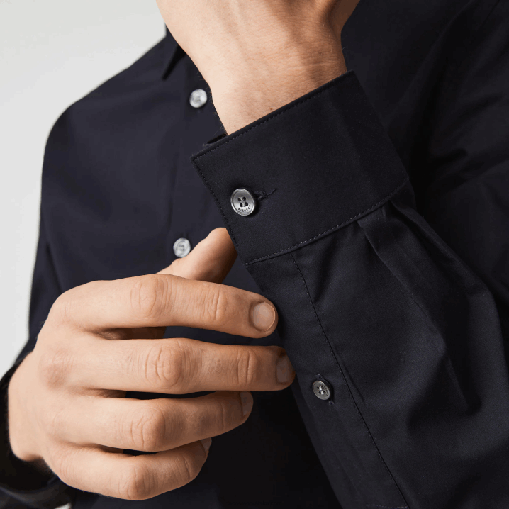 tamnoplava hde 6H4B1487 muškarci Lacoste uska košulja od rastezljivog pamučnog poplina