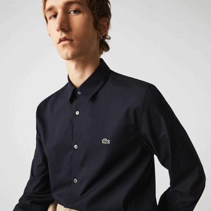 tamnoplava hde 6H4B1487 muškarci Lacoste uska košulja od rastezljivog pamučnog poplina