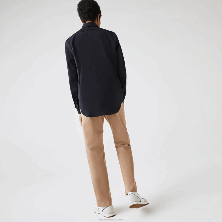 tamnoplava hde 6H4B1613 muškarci Lacoste pamučna poplin košulja standardnog kroja