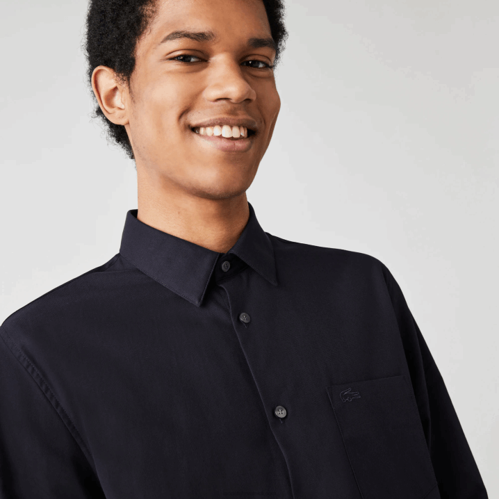 tamnoplava hde 6H4B1613 muškarci Lacoste pamučna poplin košulja standardnog kroja