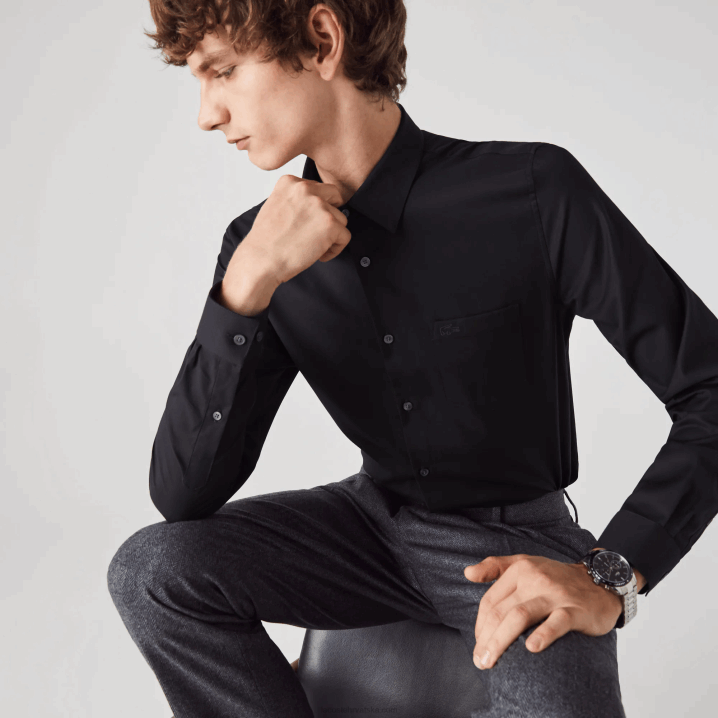 tamnoplava hde 6H4B1613 muškarci Lacoste pamučna poplin košulja standardnog kroja