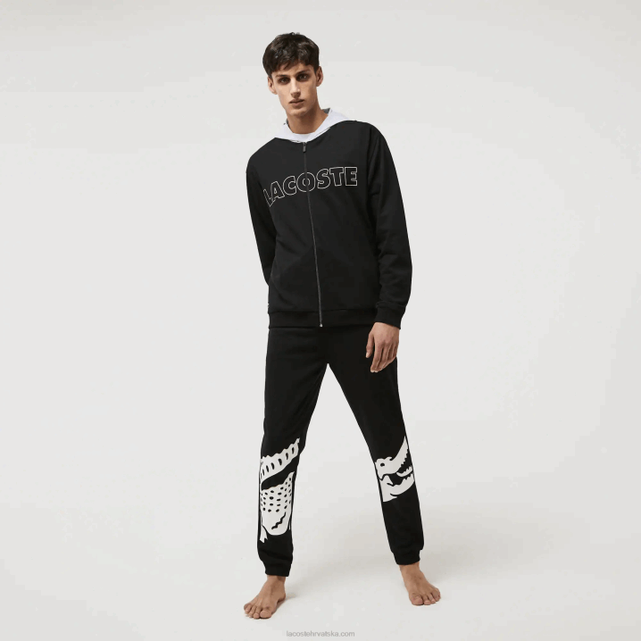 crna siva chine snp 6H4B1474 muškarci Lacoste brendirana majica s kapuljačom od pamučnog flisa za zatvorene prostore