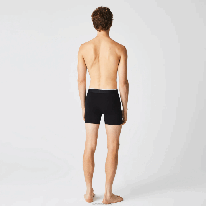 crna siva chine vdp 6H4B1429 muškarci Lacoste duge rastezljive pamučne bokserice s markom u struku pakiranje od 3 komada